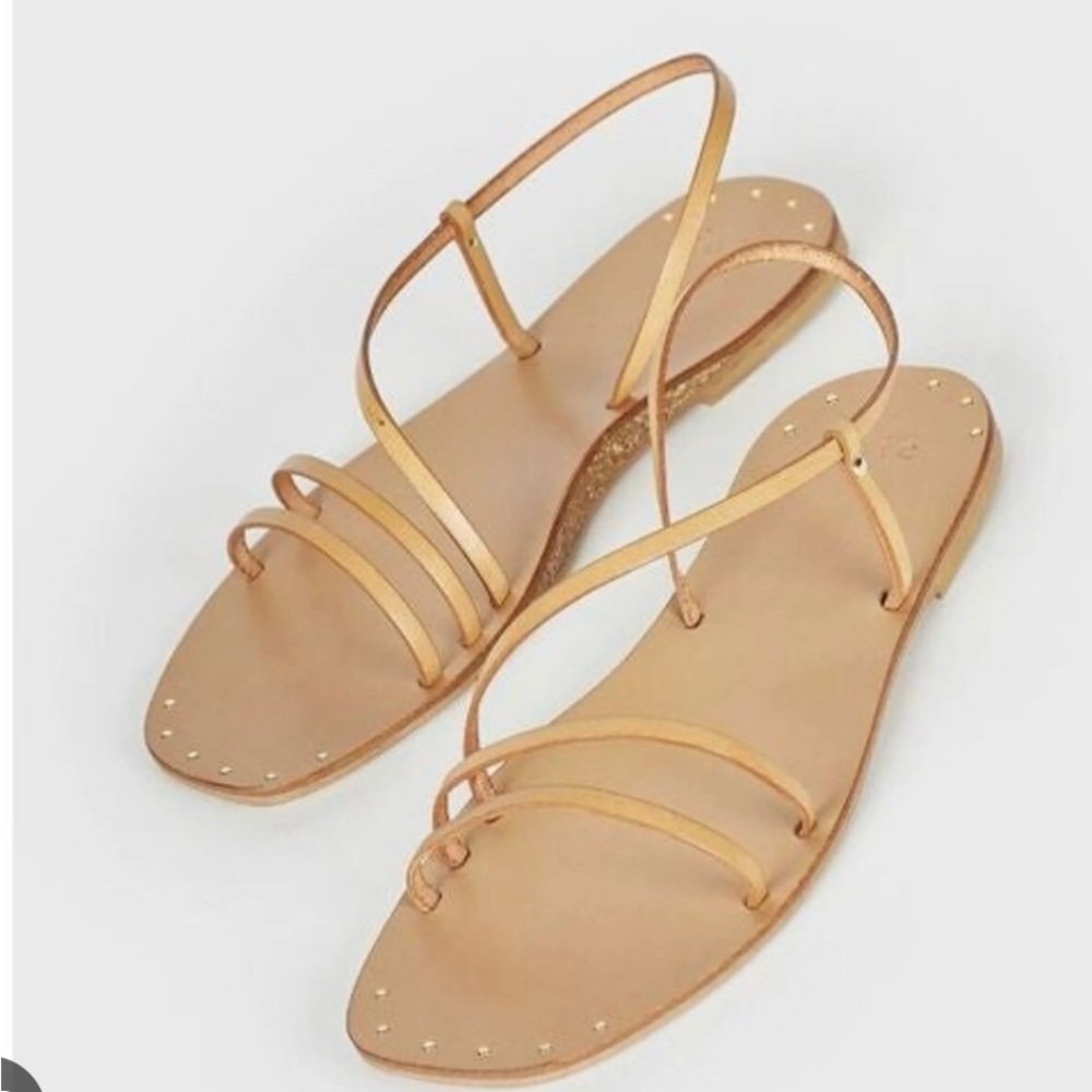 JOIE Womens tan Adjustable Ankle Strap Studded Square Leather Sandals size 38.5